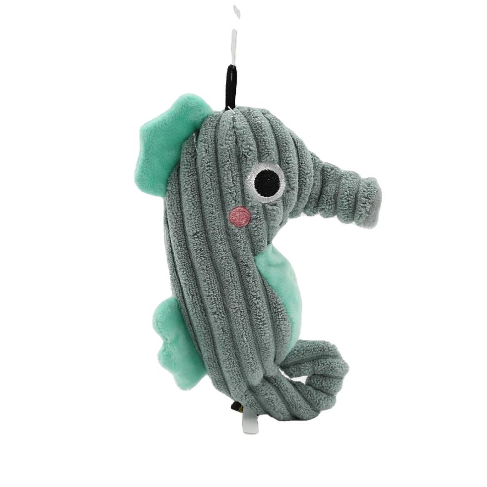 New design lovely corduroy seahorse shape plush squeaky dog toy for dog chewing